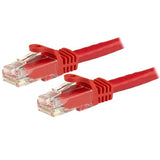 Red 1.5 m CAT6 patch cable with snagless connectors, 10 Gigabit speed, 100% copper wire for optimal network performance.