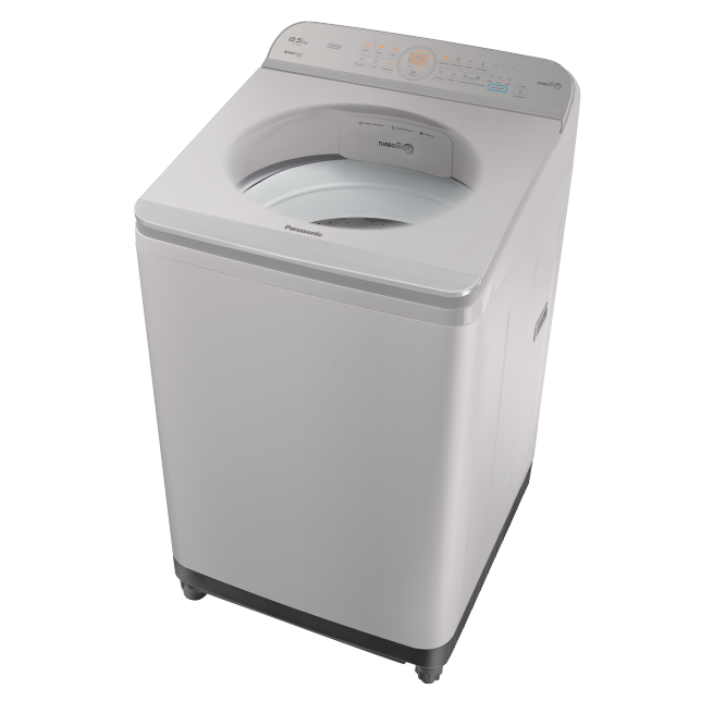 Panasonic 8.5kg top loader washing machine featuring StainMaster, ActiveFoam, and sleek tempered glass lid for modern homes.