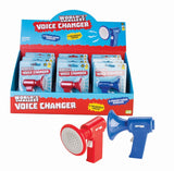 Set of 12 pocket-sized voice changers with 4 funny voices, perfect for parties and pranks in vibrant colors.