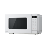 Compact Panasonic NN-ST34NWQPQ Microwave Oven, 900W, 25L capacity, with 8 auto menus and push-open door design.