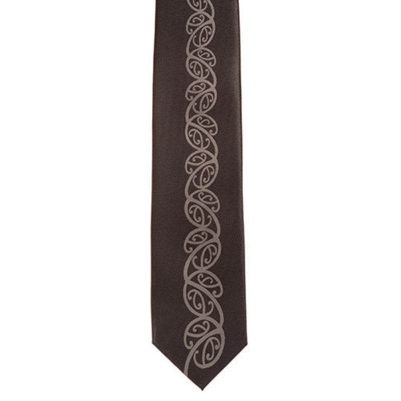 Black Maori Necktie with Grey Kowhaiwhai