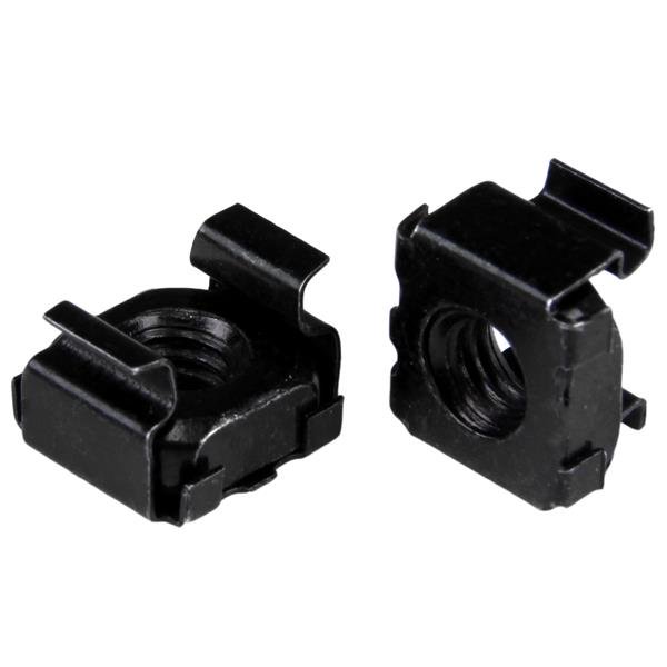 M5 cage nuts 50 pack in black for easy installation of rack-mounted equipment, includes installation tool, TAA compliant.