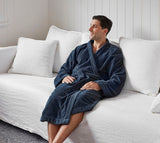 Kimono-style Fabian robe in Carbon, featuring pockets, waist tie, and made from OEKO-TEX® certified cotton.