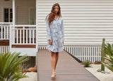 Lightweight Mediterranean patterned nightshirt with long sleeves, button-up front, made from OEKO-TEX® certified cotton.