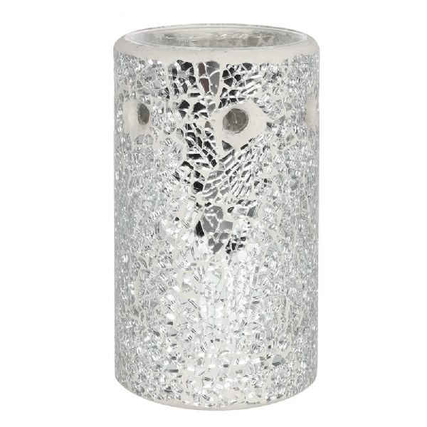 Oil Burner - Silver Pillar Crackle Glass Oil Burner