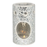 Oil Burner - Silver Pillar Crackle Glass Oil Burner