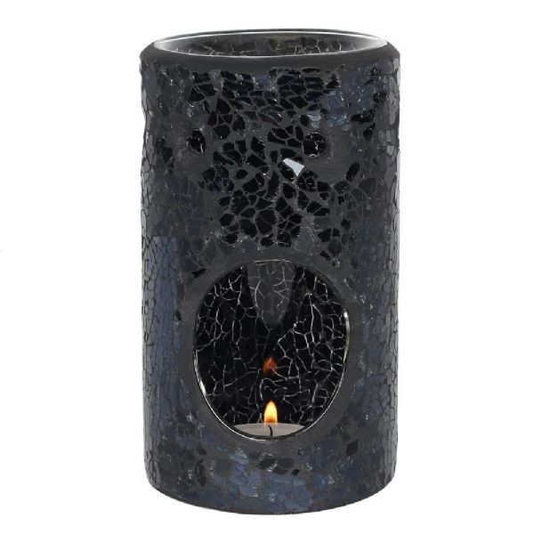 Oil Burner - Black Pillar Crackle Glass Oil Burner