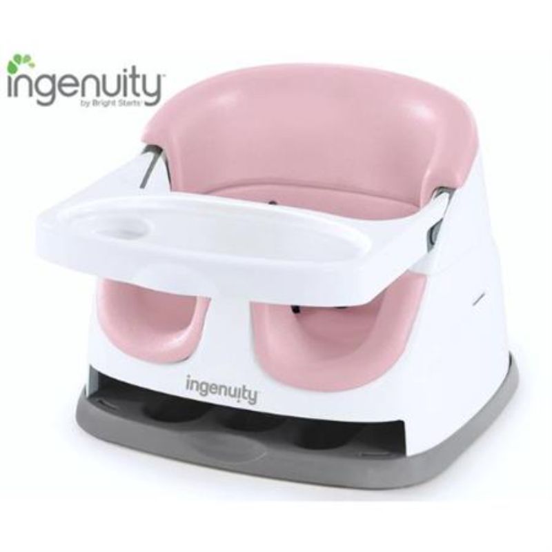 Portable 2-in-1 baby feeding chair in Peony, converts from booster to toddler seat, features a removable tray for mealtime.