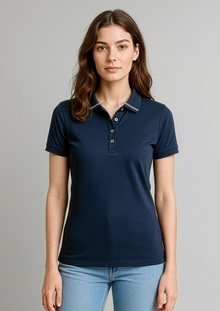 Aston Womens Short Sleeve Polo - Navy/Silver Grey