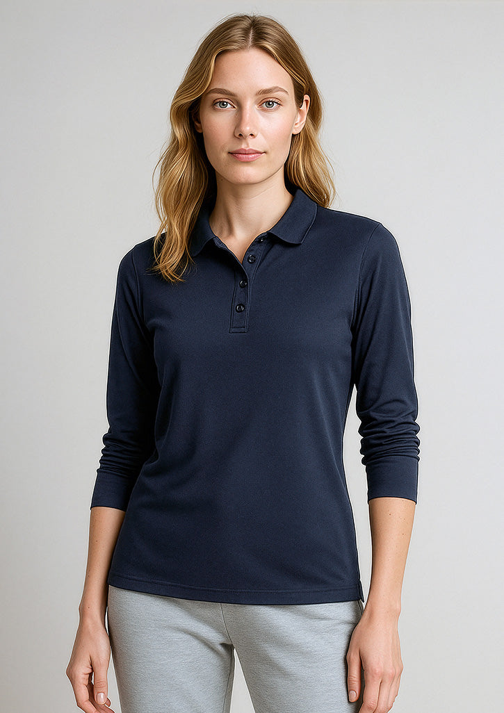 Action Womens Long Sleeve Polo - Navy