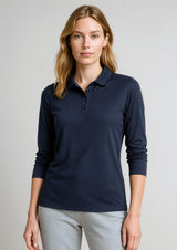 Action Womens Long Sleeve Polo - Navy