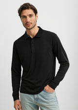 Action Mens Long Sleeve Polo - Black