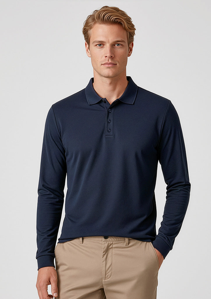 Action Mens Long Sleeve Polo - Navy