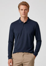 Action Mens Long Sleeve Polo - Navy