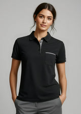 Edge Womens Short Sleeve Polo - Black/Check