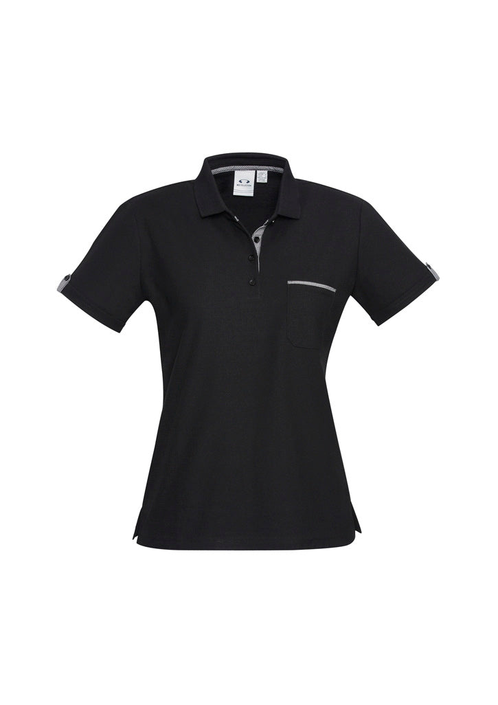 Edge Womens Short Sleeve Polo - Black/Check