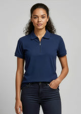 Micro Womens Waffle Short Sleeve Polo - Black