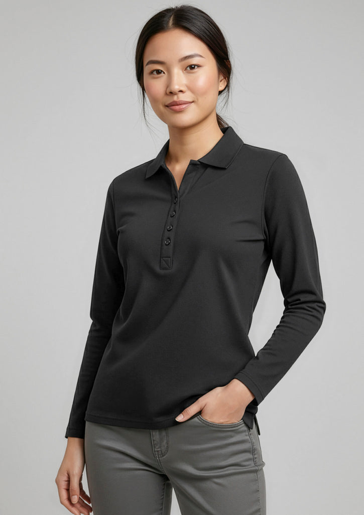 Crew Womens Long Sleeve Polo - Navy