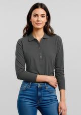 Crew Womens Long Sleeve Polo - Charcoal