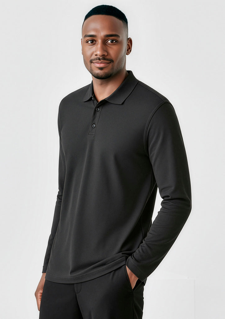 Crew Mens Long Sleeve Polo - Black