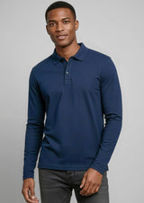 Crew Mens Long Sleeve Polo - Navy