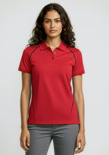 Cyber Womens Short Sleeve Polo - Red/Silver