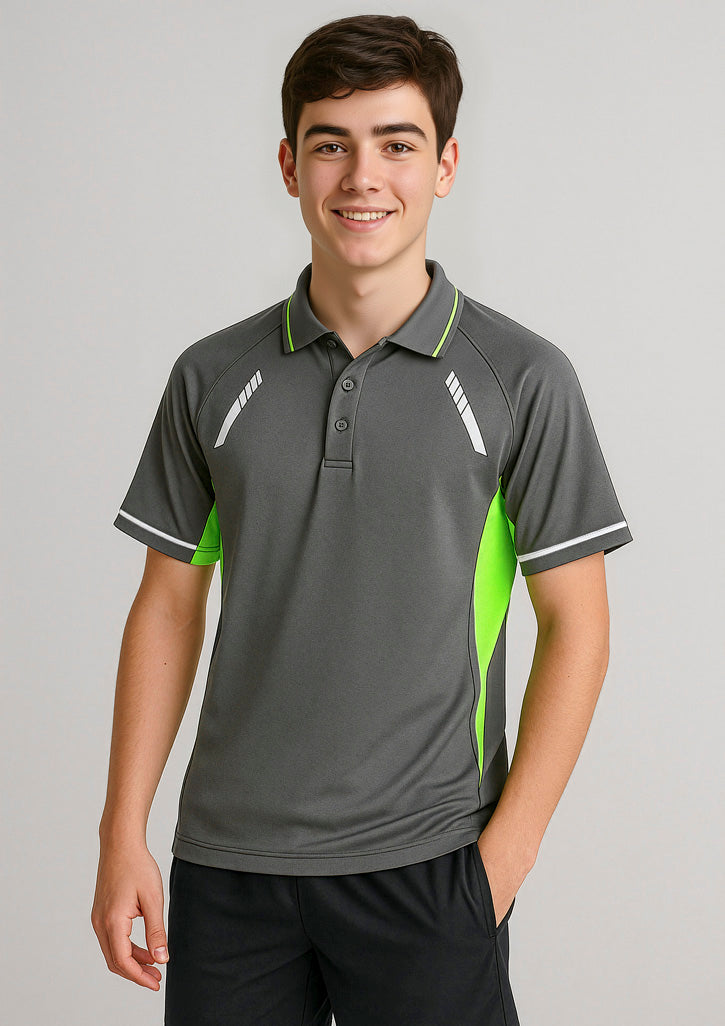Renegade Kids Short Sleeve Polo - Grey/Fluoro Lime/Silver