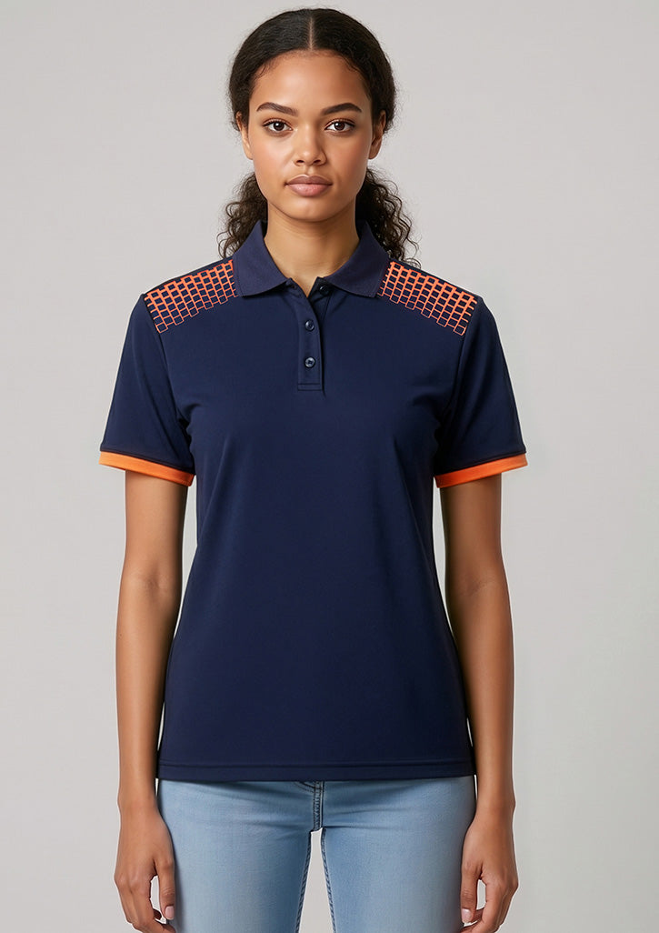 Galaxy Womens Short Sleeve Polo - Navy/Fluoro Orange