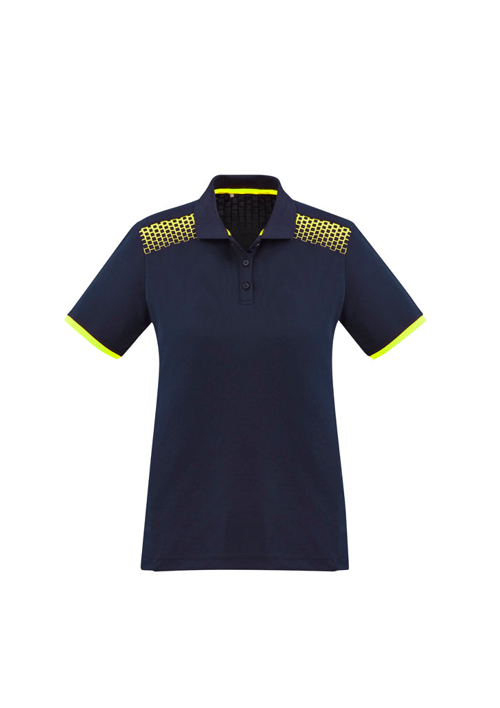 Galaxy Womens Short Sleeve Polo - Navy/Fluoro Yellow
