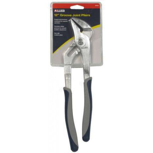 12-inch groove joint pliers with precision teeth, drop-forged carbon steel, and comfortable cushion grips.