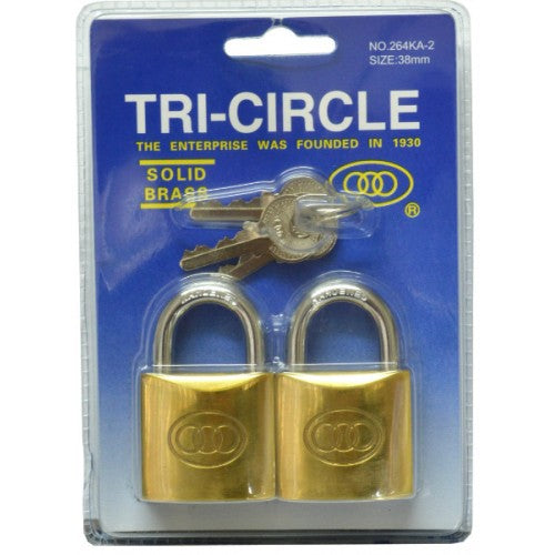 Padlocks - Brass 38mm Keyed Alike  2 Per Card