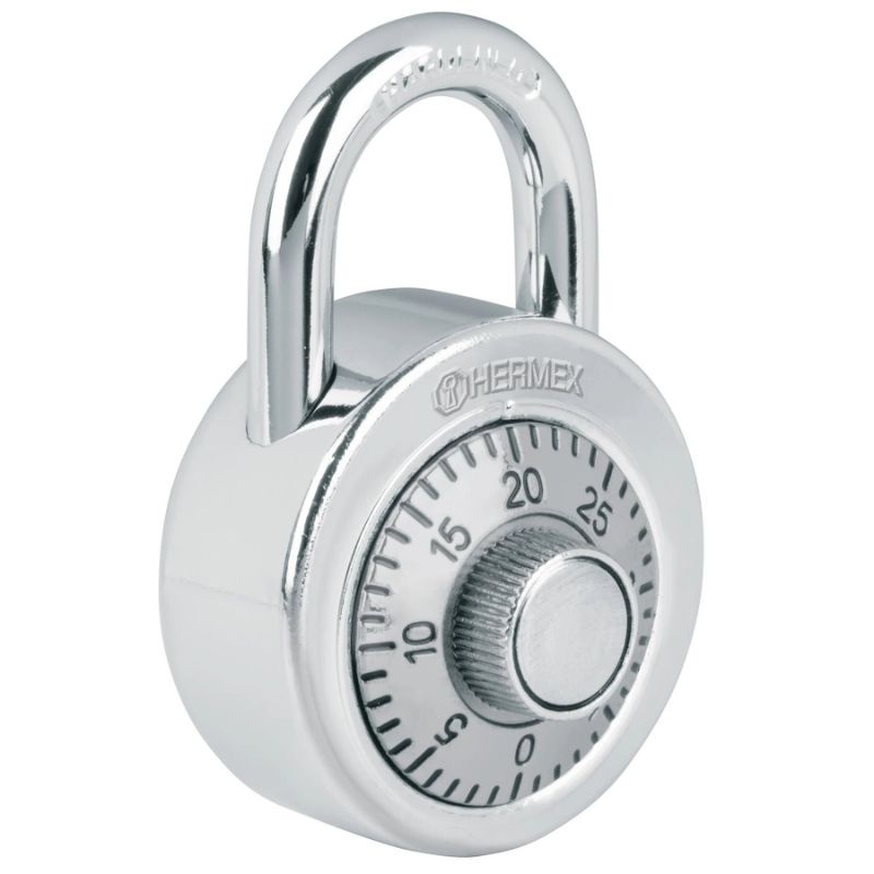 Durable 50mm Hermex combination padlock with automatic locking mechanism, ideal for securing lockers and gates.