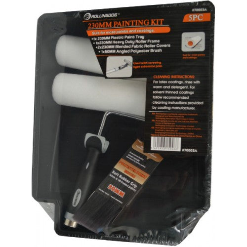 Paint roller kit with tray, 2 sleeves, and 50mm angled brush for easy painting and cutting in.