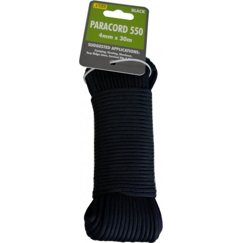Paracord 550 4mm X 30m Black  Xcel Hang Sell Hank
