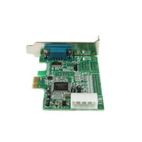 Low profile PCI Express RS232 serial card with 16550 UART for efficient DB9 connectivity and compatibility with various OS.