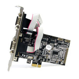 4 Port PCI Express RS232 Serial Adapter Card with 16550 UART for efficient connectivity and low CPU load, includes low-profile brackets.