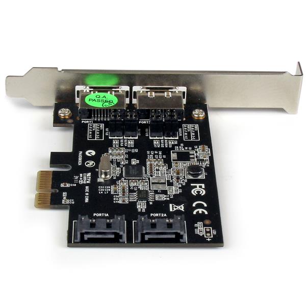 eSATA + SATA III PCIe controller card with 2 internal/external ports and 6Gbps data transfer speed for expanded storage.