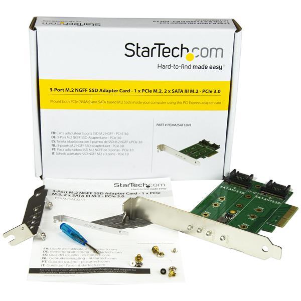 3-Port M.2 SSD (NGFF) Adapter Card - 1 x PCIe (NVMe), 2 x SATA III M.2 -PCIe 3.0