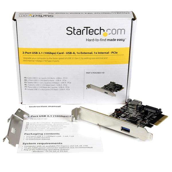 2-Port USB 3.1 (10Gbps) Card - USB-A, 1x External, 1x Internal - PCIe
