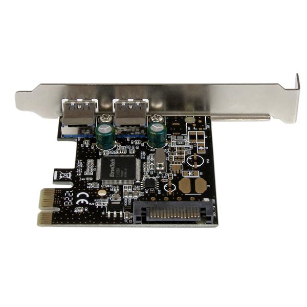 2-Port PCIe SuperSpeed USB 3.0 Controller Card with SATA power connection for fast data transfer and device compatibility.