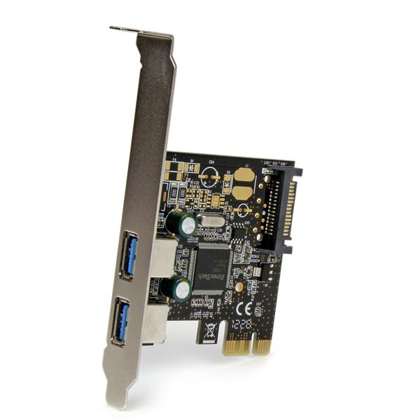 2-Port PCIe USB 3.0 Controller Card with SATA power, enabling high-speed connections for multiple USB devices.