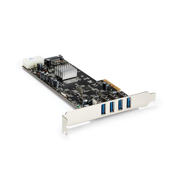 4 Port PCI Express USB 3.0 card with UASP, offering 5Gbps speeds, enhanced power delivery, and compatibility with all USB devices.