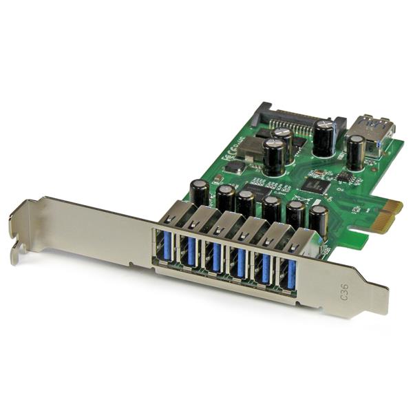 7-Port PCI Express USB 3.0 card with dual-profile design, perfect for connecting multiple devices with high-speed data transfer.