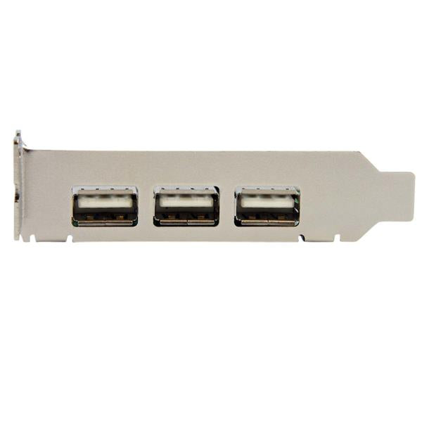 4 Port PCI Express Low Profile USB Card with 3 external and 1 internal USB 2.0 ports for high-speed connectivity.