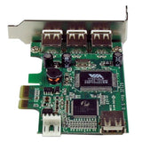 4 Port PCI Express USB card with 3 external and 1 internal USB 2.0 ports for high-speed connectivity in compact PC cases.