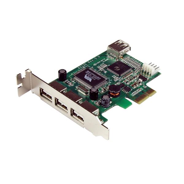 4 Port PCI Express Low Profile USB Card with 3 external and 1 internal USB 2.0 ports for fast data transfer and flexibility.