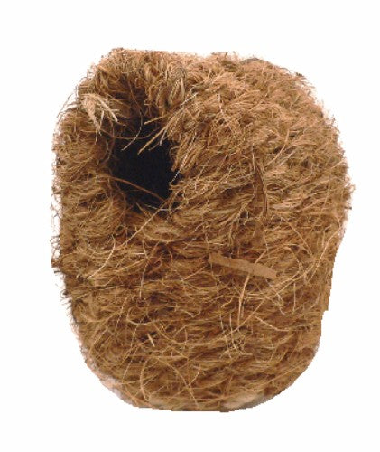 Cozy coconut shell nest for small finches, providing a safe, natural habitat for nesting and raising young.