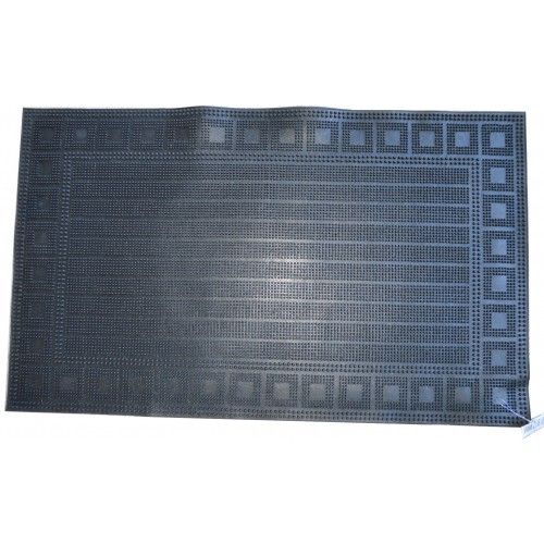 Rubber door mat with a raised pin pile, measuring 75 x 45cm, designed for durability and effective dirt trapping.