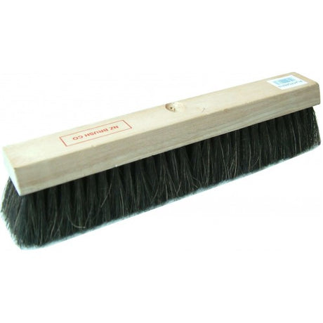 Durable 18" wooden broom head with medium soft Coco fiber, perfect for smooth surfaces in garages and workshops.