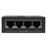 4-Port PoE+ injector with 30W per port for powering IP cameras, access points, and phones; compact, plug-and-play design.